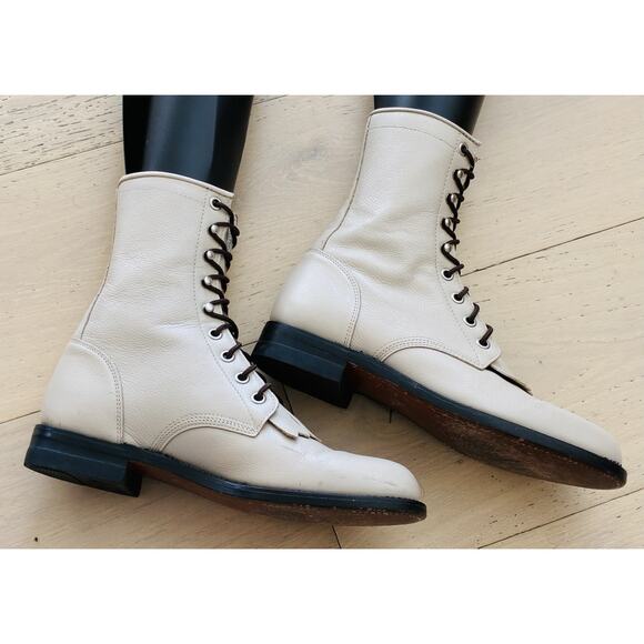 JUSTIN USA Western Kiltie Lace Up Leather Work Roper Boots Size 6 High Top Shoes - Picture 6 of 8